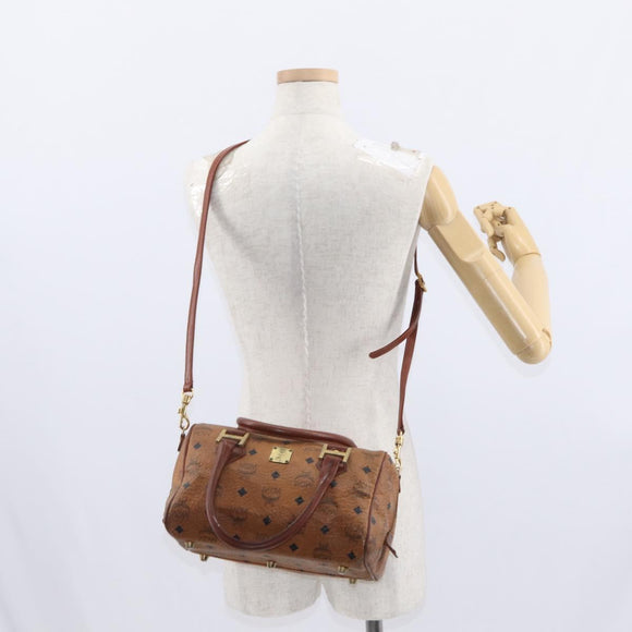 MCM Vicetos Logogram Hand Bag PVC Leather 2way Brown Gold Auth gh1459