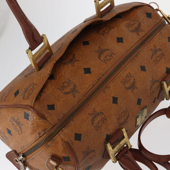MCM Vicetos Logogram Hand Bag PVC Leather 2way Brown Gold Auth gh1459