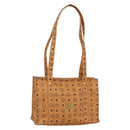 MCM Logogram Vicetos Tote Bag PVC Brown Gold Auth gh1461-1