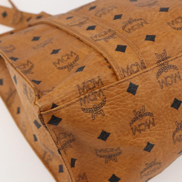 MCM Logogram Vicetos Tote Bag PVC Brown Gold Auth gh1461