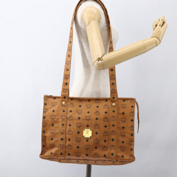 MCM Logogram Vicetos Tote Bag PVC Brown Gold Auth gh1461