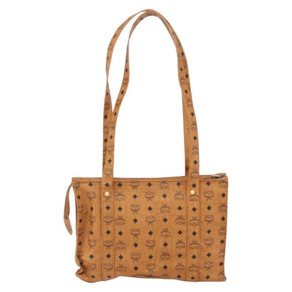 MCM Logogram Vicetos Tote Bag PVC Brown Gold Auth gh1461