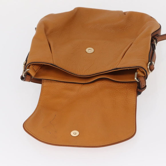 MCM Vicetos Logogram Shoulder Bag Leather Brown Gold Auth gh1463