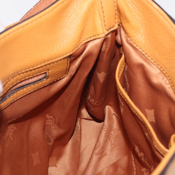 MCM Vicetos Logogram Shoulder Bag Leather Brown Gold Auth gh1463