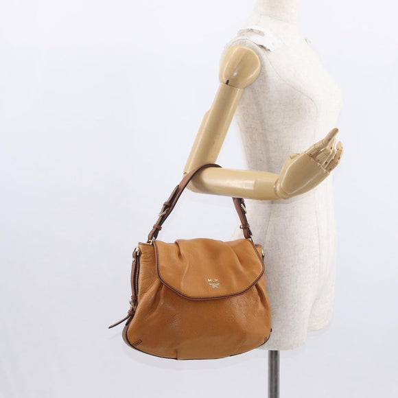 MCM Vicetos Logogram Shoulder Bag Leather Brown Gold Auth gh1463