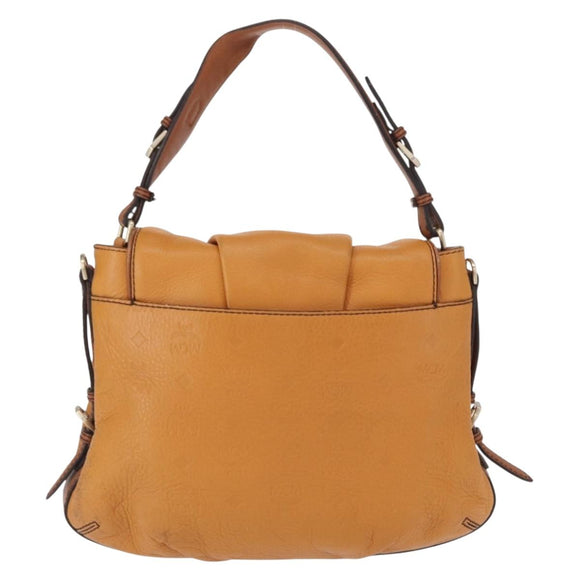 MCM Vicetos Logogram Shoulder Bag Leather Brown Gold Auth gh1463