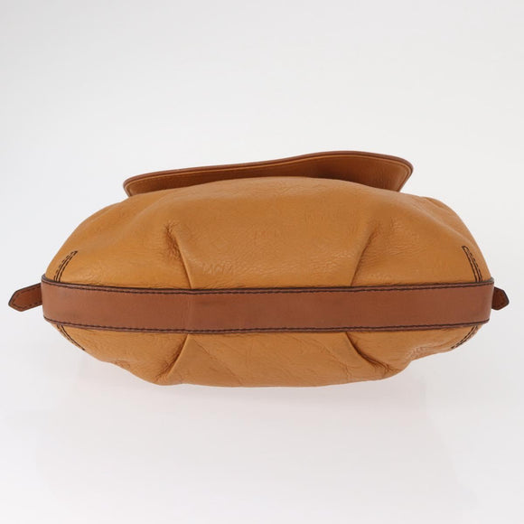 MCM Vicetos Logogram Shoulder Bag Leather Brown Gold Auth gh1463