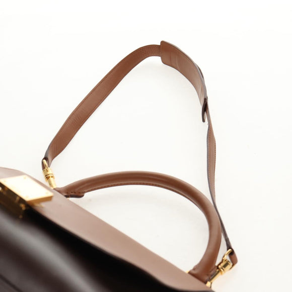 CELINE Trapeze Hand Bag Leather 2way Brown Black gold Auth gh1464