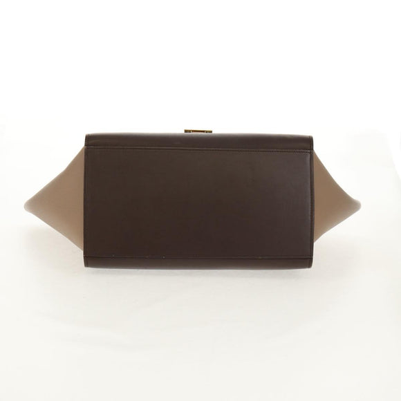 CELINE Trapeze Hand Bag Leather 2way Brown Black gold Auth gh1464