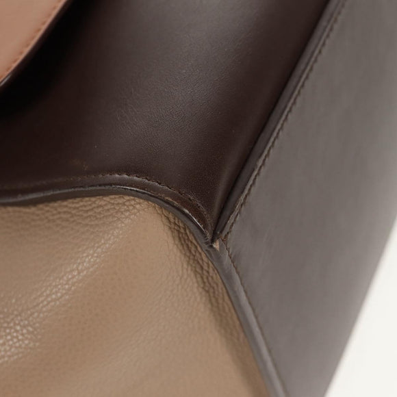 CELINE Trapeze Hand Bag Leather 2way Brown Black gold Auth gh1464