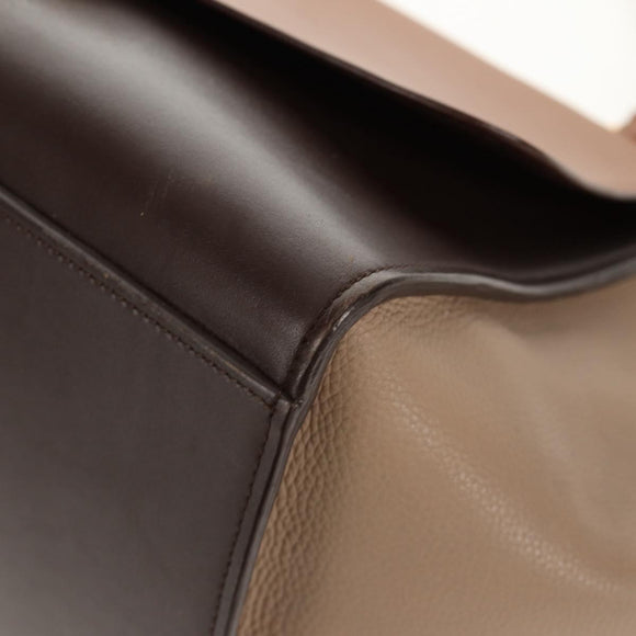 CELINE Trapeze Hand Bag Leather 2way Brown Black gold Auth gh1464