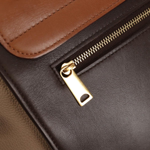 CELINE Trapeze Hand Bag Leather 2way Brown Black gold Auth gh1464