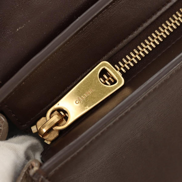 CELINE Trapeze Hand Bag Leather 2way Brown Black gold Auth gh1464