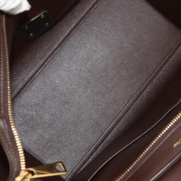 CELINE Trapeze Hand Bag Leather 2way Brown Black gold Auth gh1464