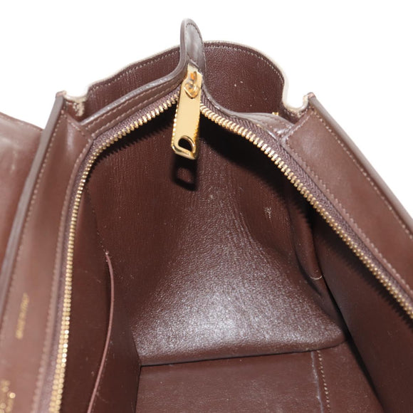CELINE Trapeze Hand Bag Leather 2way Brown Black gold Auth gh1464