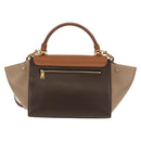 CELINE Trapeze Hand Bag Leather 2way Brown Black gold Auth gh1464-3
