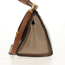 CELINE Trapeze Hand Bag Leather 2way Brown Black gold Auth gh1464-4