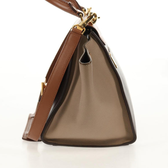 CELINE Trapeze Hand Bag Leather 2way Brown Black gold Auth gh1464