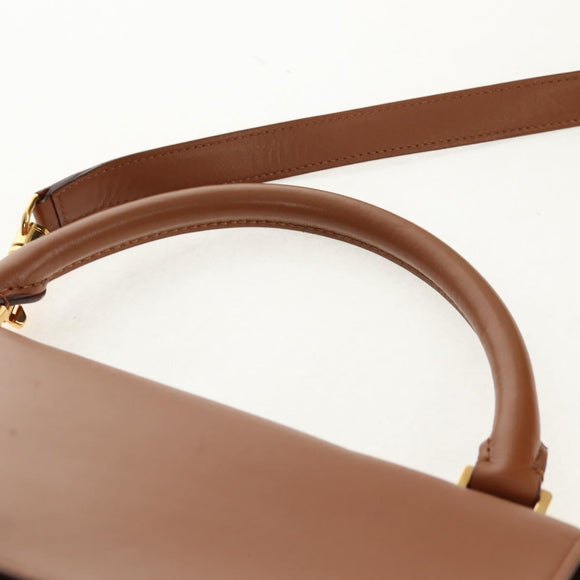 CELINE Trapeze Hand Bag Leather 2way Brown Black gold Auth gh1464