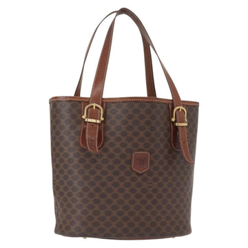 CELINE Macadam Canvas Tote Bag PVC Leather Brown Gold Auth gh1465