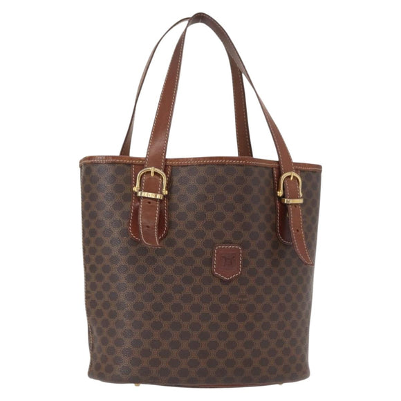 CELINE Macadam Canvas Tote Bag PVC Leather Brown Gold Auth gh1465