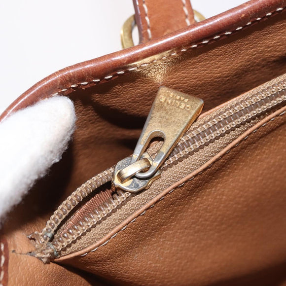 CELINE Macadam Canvas Tote Bag PVC Leather Brown Gold Auth gh1465