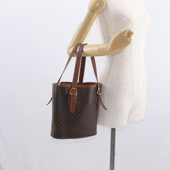 CELINE Macadam Canvas Tote Bag PVC Leather Brown Gold Auth gh1465