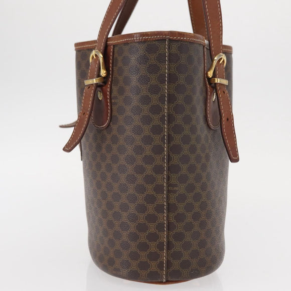 CELINE Macadam Canvas Tote Bag PVC Leather Brown Gold Auth gh1465