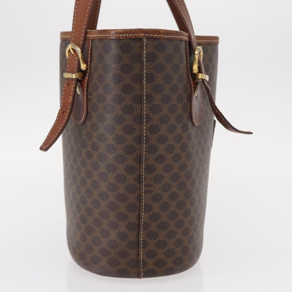 CELINE Macadam Canvas Tote Bag PVC Leather Brown Gold Auth gh1465