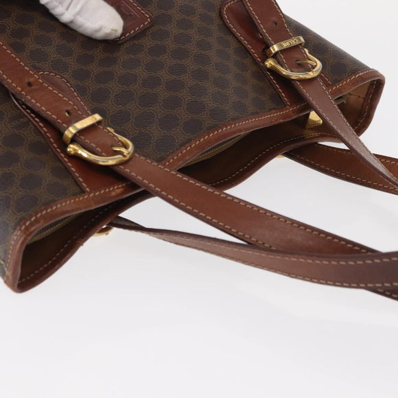 CELINE Macadam Canvas Tote Bag PVC Leather Brown Gold Auth gh1465
