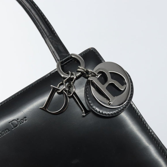 Christian Dior Hand Bag Leather Black Silver Auth gh1468