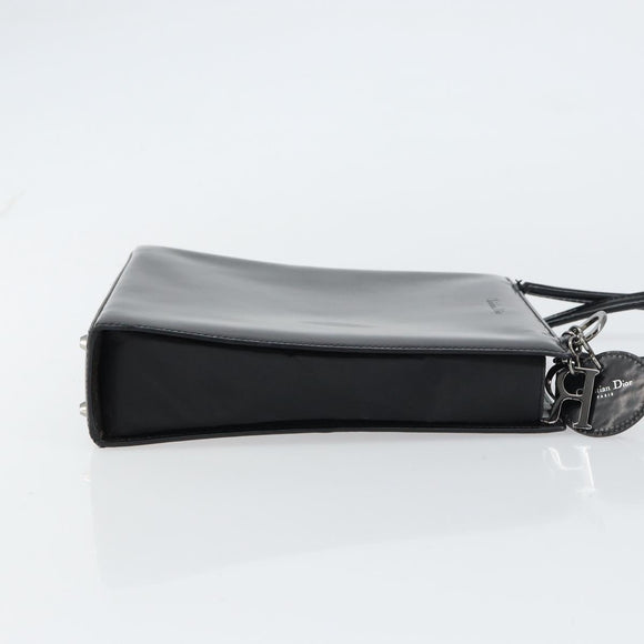 Christian Dior Hand Bag Leather Black Silver Auth gh1468