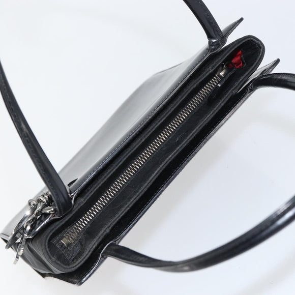 Christian Dior Hand Bag Leather Black Silver Auth gh1468