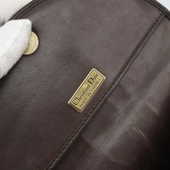 Christian Dior Shoulder Bag Leather Brown Gold Auth gh1469