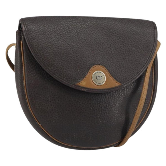 Christian Dior Shoulder Bag Leather Brown Gold Auth gh1469