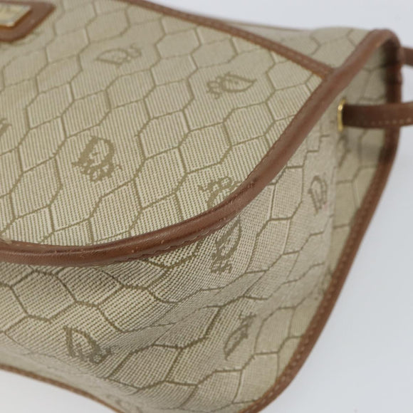 Christian Dior Honeycomb Canvas Shoulder Bag PVC Beige Gold Auth gh1470