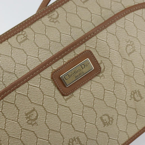 Christian Dior Honeycomb Canvas Shoulder Bag PVC Beige Gold Auth gh1470