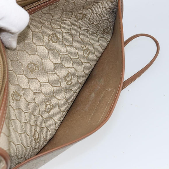 Christian Dior Honeycomb Canvas Shoulder Bag PVC Beige Gold Auth gh1470