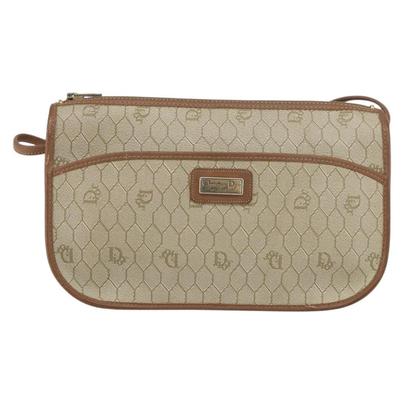 Christian Dior Honeycomb Canvas Shoulder Bag PVC Beige Gold Auth gh1470