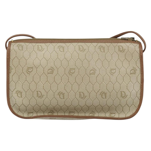 Christian Dior Honeycomb Canvas Shoulder Bag PVC Beige Gold Auth gh1470