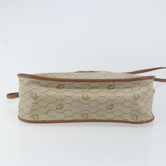 Christian Dior Honeycomb Canvas Shoulder Bag PVC Beige Gold Auth gh1470