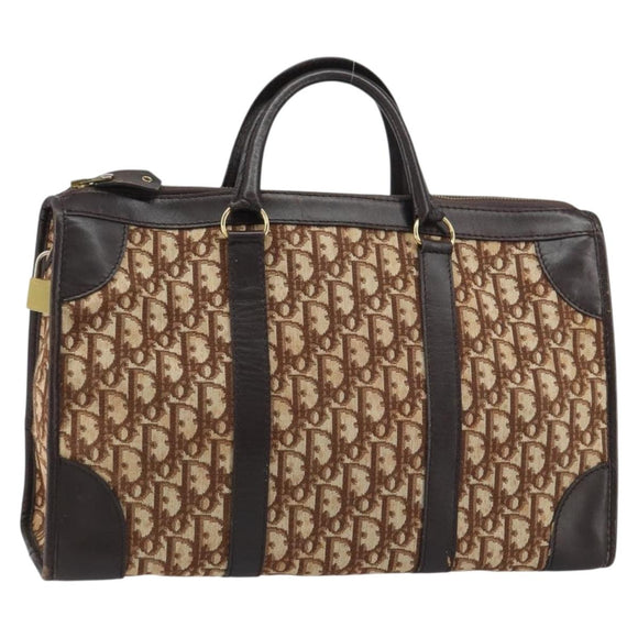 Christian Dior Trotter Canvas Boston Bag Brown Gold Auth gh1472