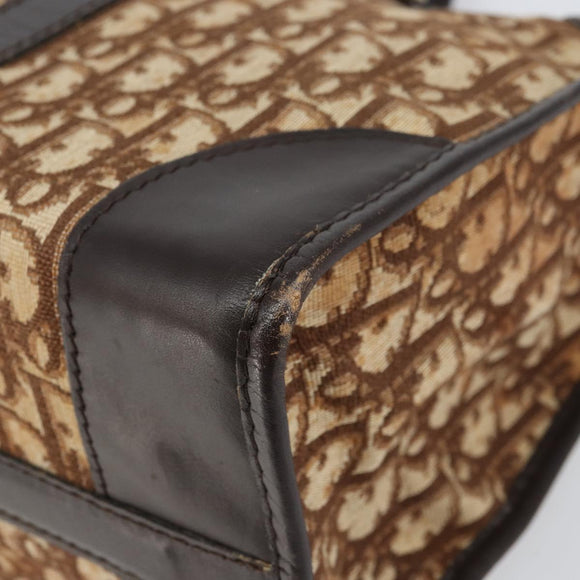 Christian Dior Trotter Canvas Boston Bag Brown Gold Auth gh1472