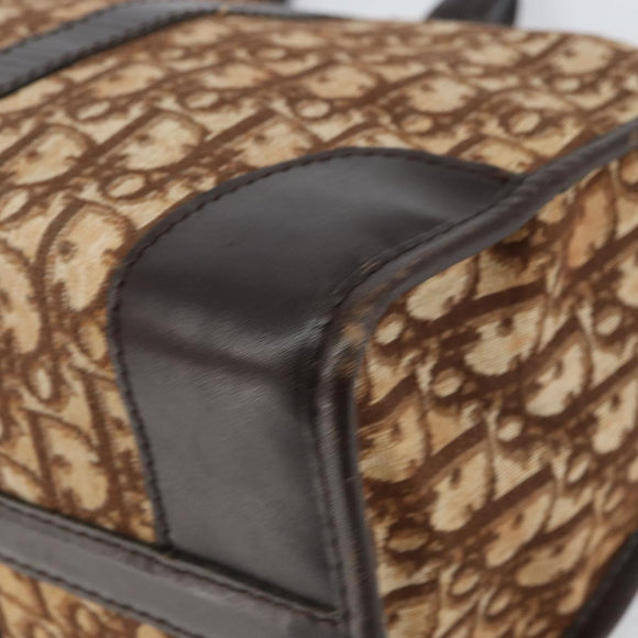 Christian Dior Trotter Canvas Boston Bag Brown Gold Auth gh1472