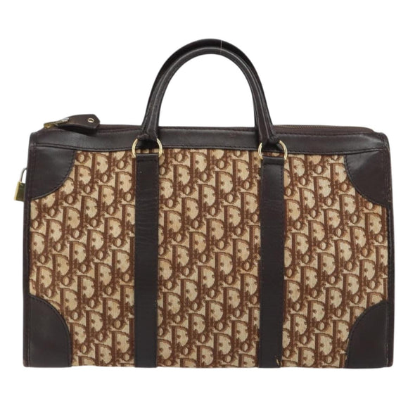Christian Dior Trotter Canvas Boston Bag Brown Gold Auth gh1472