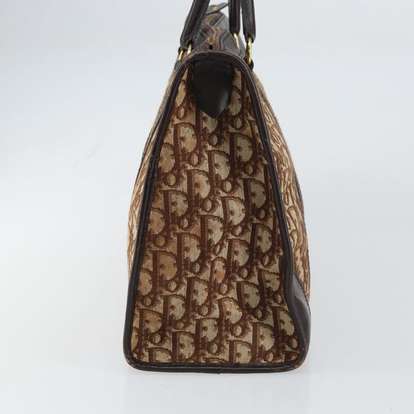 Christian Dior Trotter Canvas Boston Bag Brown Gold Auth gh1472