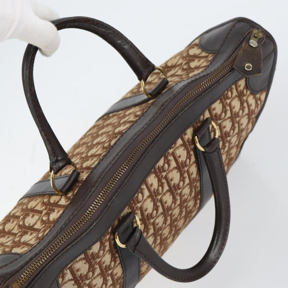 Christian Dior Trotter Canvas Boston Tasche Braun Gold Auth gh1472