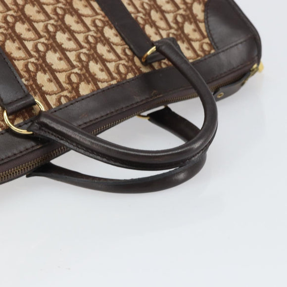 Christian Dior Trotter Canvas Boston Tasche Braun Gold Auth gh1472