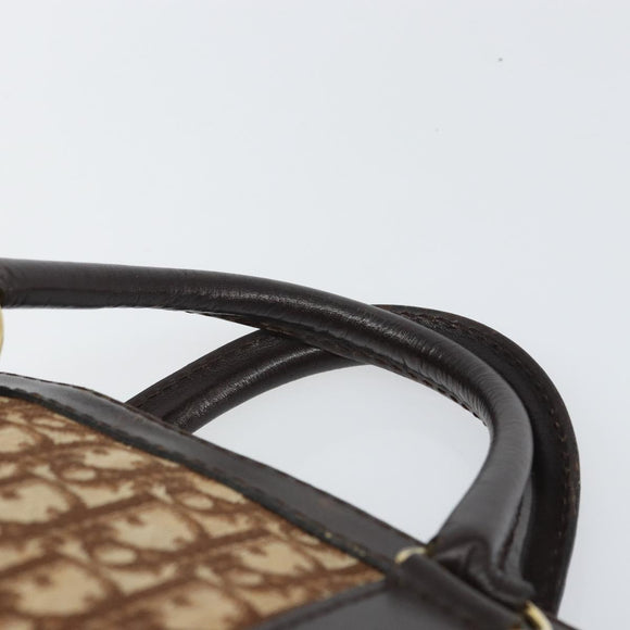 Christian Dior Trotter Canvas Boston Bag Brown Gold Auth gh1472