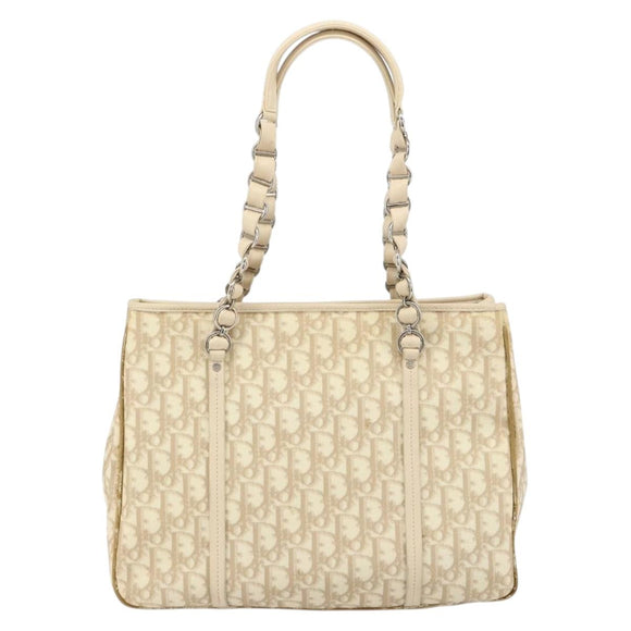 Christian Dior Trotter Canvas Romantic Tote Bag PVC Beige Silver Auth gh1473